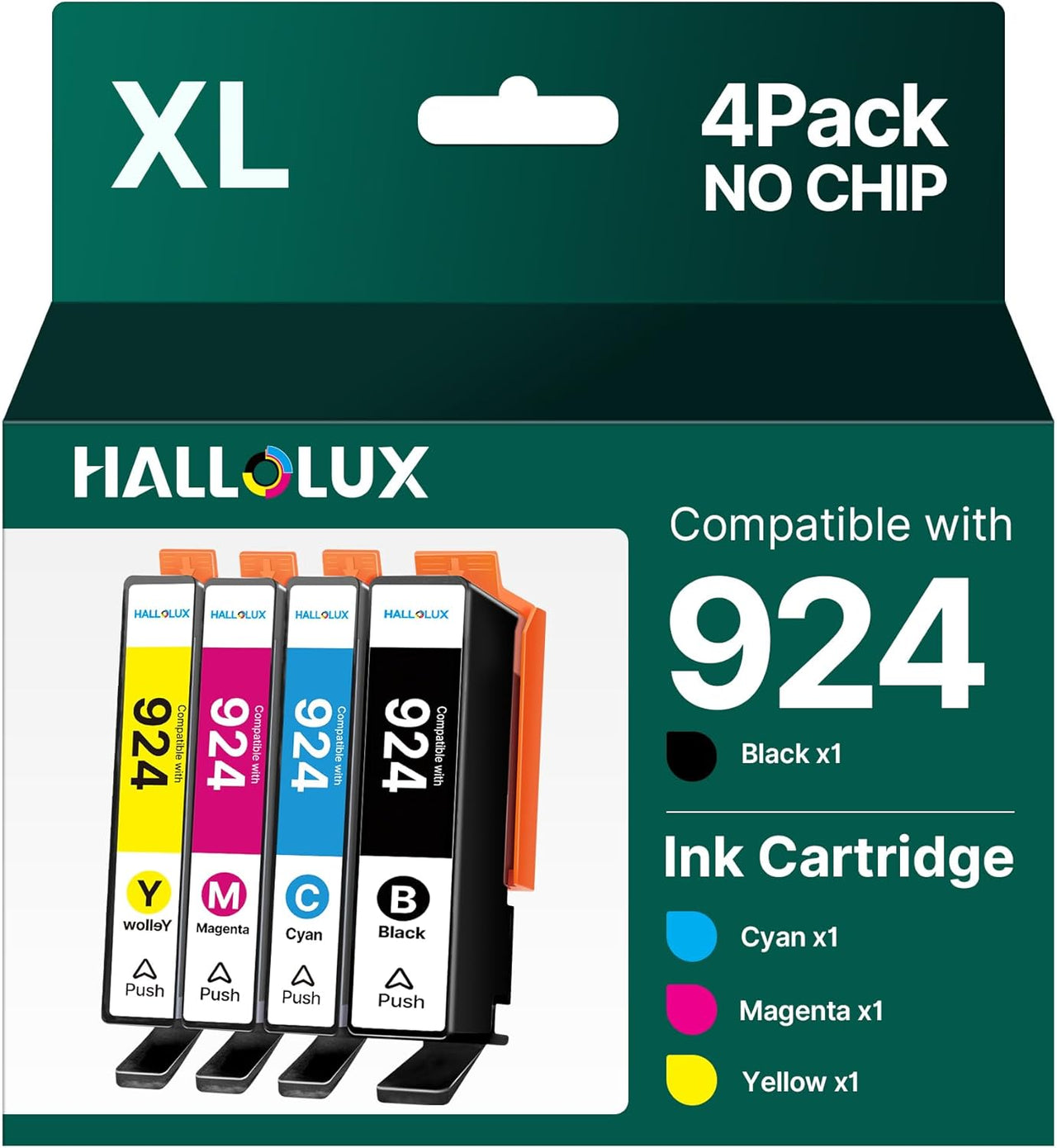 HALLOLUX Cartuchos de tinta 924e 924 compatibles con impresoras HP 924e para impresoras HP OfficeJet Pro 8120 8123 8120e 8122e (paquete de 4, negro, cian, magenta, amarillo)