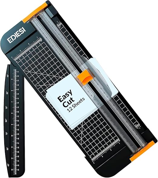 Ediesi, Guillotina de Papel, A4, Cizalla, Cortador, Máxima Precisión, Bloqueo Automático, con Regla de Extensión, para Papel, Fotos, Cupones y Etiquetas (Negro)