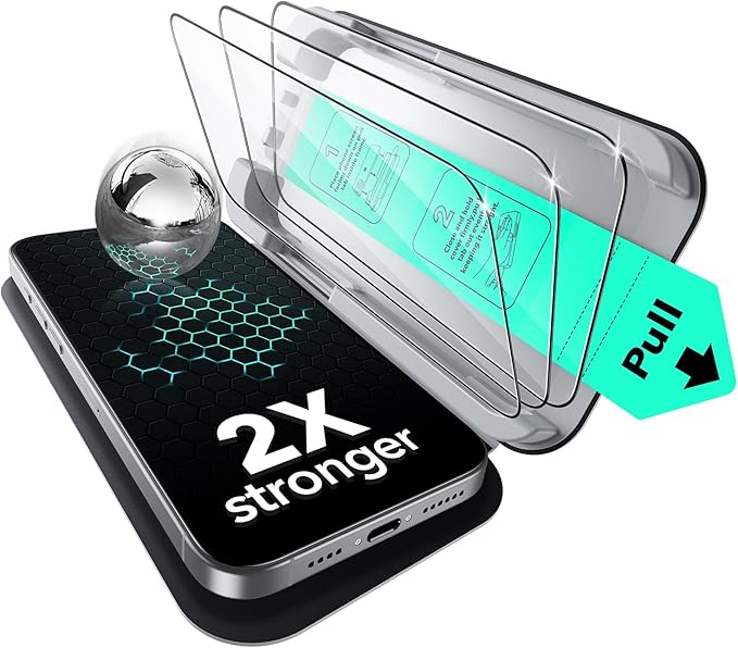 ESR Protector de Pantalla para iPhone 16 Pro Max, Protección Militar, Dureza 9H, Cristal Templado Cobertura Total con Bandeja UltraFit