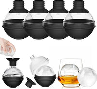 Cubiteras para Hielo Grande Redondos con Tapa de Embudo - Moldes de Silicona de 6 cm para Cubitos de Hielo para Whisky, Cócteles, Vino y Otras Bebidas - Bandeja de Hielo Circular Reutilizable (4 pcs)