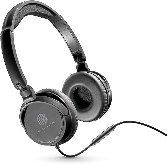 Music Sound | Bügelkopfhörer mit Kabel Over Ear Basic | On-Ear-Kopfhörer Faltbarer Kopfbügel mit 1,2 m Anti-Tangle-Kabel und integriertem Mikrofon - 3,5-mm-Klinkeschluss – Farbe Schwarz