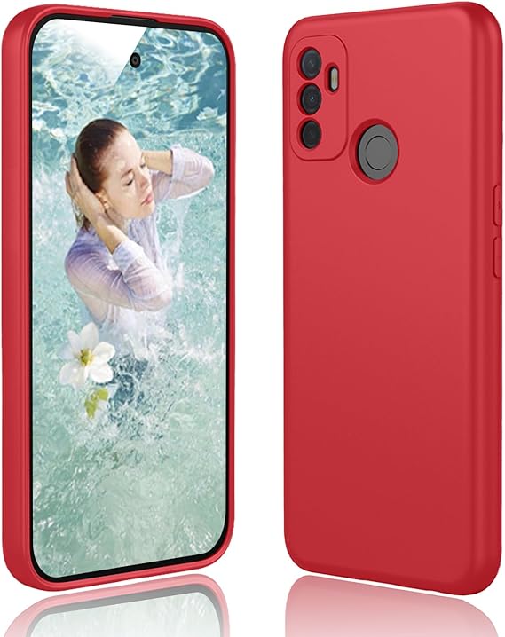 DESSEN Funda para OPPO A53 / A53s Capa - Líquida Silicona Carcasa Antigolpes Protector Móvil Case Cover Suave Delgada Bumper con Forro de Microfibra Antiarañazos, Rojo