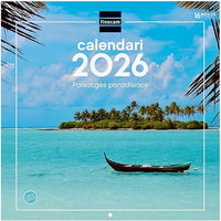Finocam - Calendario de pared 2026 30x30 cm Mes Vista Enero - Diciembre 2026 + Sep.- Dic. 2025 (4 meses) reducidos | Calendario 2026 | Imágenes Paisajes paradisíacos - Catalán