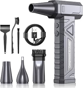 Soplador de Aire Potente 200000 RPM - Air Duster con Luz LED, 4 Velocidades, Soplador de Polvo, Aire Comprimido Limpieza PC, Coche, Oficina, Sustituto de Spray Aire Comprimido, W18, Plata