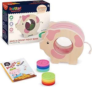 Battat Education - Chanchito Save & Count - Hucha para niños - Juguete Educativo para Cerdos - Juego para el Desarrollo - Motricidad Fina - 18 Meses+