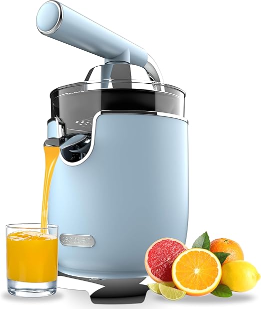 Cecotec Exprimidor Eléctrico de Brazo Naranjas y Cítricos Xqueeze RetroJuice 1000 Blue. 1000W, Filtro de Acero Inox, 2 Conos Desmontables de Diferente Tamaño, Palanca y Sistema Antigoteo