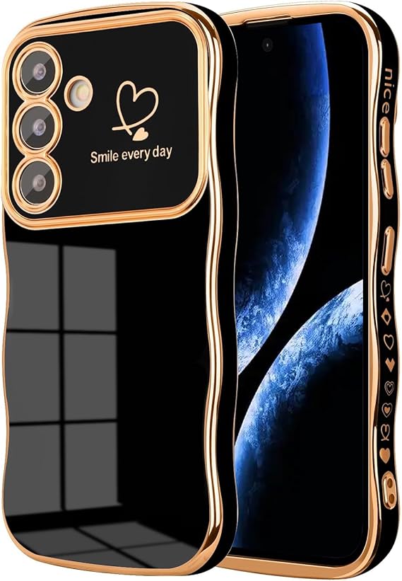 Keteen Funda para Samsung Galaxy S25,Bonito Marco Ondulado Rizado Patrón de Corazón Carcasa Galvanoplastia Ultra Fina TPU Suave Flexible Anti-Choques Funda Case para Samsung Galaxy S25, Negro