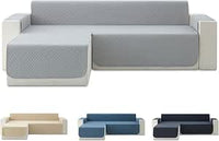 Todocama Funda Cubre Sofá Chaise Long Izquierdo 200 cm, Protector Acolchado Piqué, Antiácaros, Fácil de Limpiar, (Gris Claro)