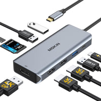 MOKiN USB C Docking Station Dual Monitor, 9 en 1 USB C Triple Display Docking Station to Dual HDMI Adapter Displayport SD TF Card Reader 2USB 2.0, 1 USB 3.0, 100W PD