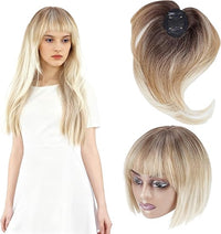 NICENEEDED Clip para el Cabello con Flequillo, 360° Toppers de Pelo Cover para Mujer, Extensiones de Cabello Liso para Uso Diario de Mujer