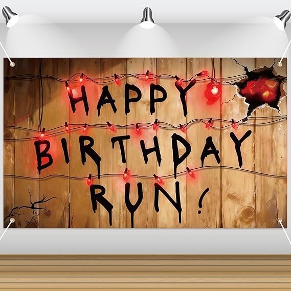 SAVITA Happy Birthday Run Fondo, 183x110cm Espeluzte Rústico Misterioso Alfabeto Fondo Fotográfico Bombillas Retro Banner Pared Decoración para Niños Cumpleaños Halloween Suministros de Fiesta