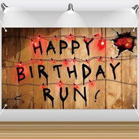 SAVITA Happy Birthday Run Fondo, 183x110cm Espeluzte Rústico Misterioso Alfabeto Fondo Fotográfico Bombillas Retro Banner Pared Decoración para Niños Cumpleaños Halloween Suministros de Fiesta