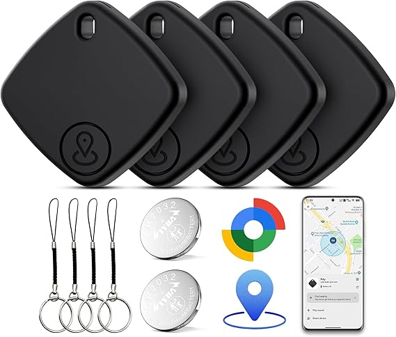Air Tracker Tag Android, 4 Pack Smart Tracker Tag, Localizador Bluetooth Compatible con Google Find Hub (Solo Android), Impermeable IP67, Bluetooth Tracker para Maletas, Cartera, Equipaje
