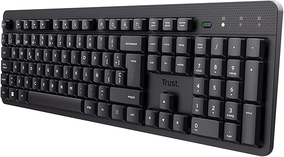 Trust ODY II Teclado Inalámbrico Silencioso QWERTY Español, Teclas de Perfil Bajo, Resistente a los Vertidos, Microrreceptor USB 2.4GHz, Wireless Keyboard para Windows Mac PC Ordenador Portátil