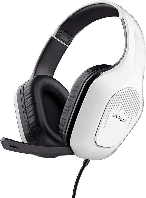GXTrust 418W Rayne Cuffie Gaming Leggere per PC Xbox PS4 PS5 Switch Mobile, Driver da 50 mm, Jack Audio 3.5 mm, Cavo 2m, Cuffie con Microfono Over-Ear, Bianco