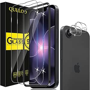 QULLOO Protector de Pantalla para iPhone 17e / 16e, 2 Piezas Cristal Templado y 2 Piezas Protector de Lente de Cámara, Dureza 9H Ultra Resistente Vidrio Templado para iPhone 17 e