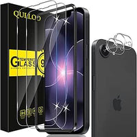 QULLOO Protector de Pantalla para iPhone 17e / 16e, 2 Piezas Cristal Templado y 2 Piezas Protector de Lente de Cámara, Dureza 9H Ultra Resistente Vidrio Templado para iPhone 17 e
