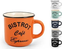 Home, Bistrot – Juego de 6 Tazas de Café de Gres – 120 ml – 6 Colores Vivos – Apto para Microondas y Lavavajillas – Ideal para Hogar, Bar o Cafetería