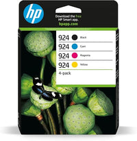 HP 924 Negro, Cian, Magenta, Amarillo, Pack de 4 Cartuchos Tinta Originales