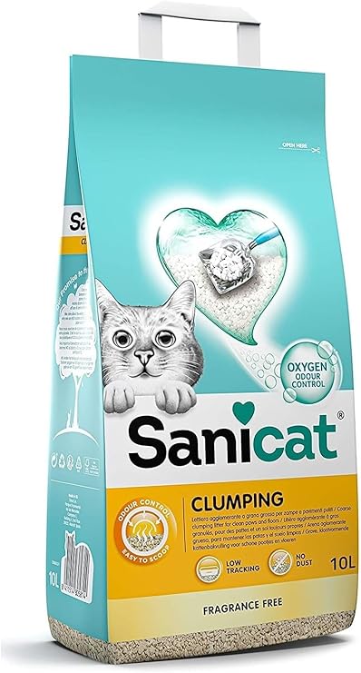 Sanicat - Arena para Gatos Aglomerante Sin perfume | Hecha de minerales naturales con control de olor garantizado | Absorbe la humedad y facilita la limpieza | 10 L de capacidad, Packaging May Vary