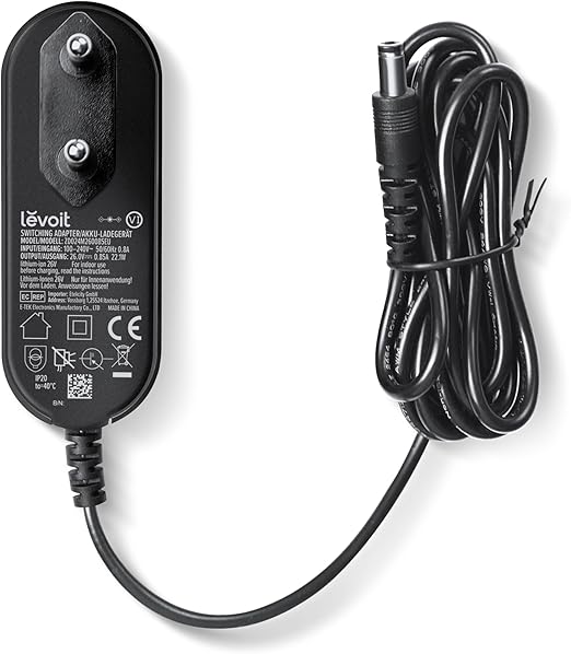 Levoit Original Adapter für den LVAC 200 Akku Staubsauger, Feuerfester Kunststoff, Schwarz
