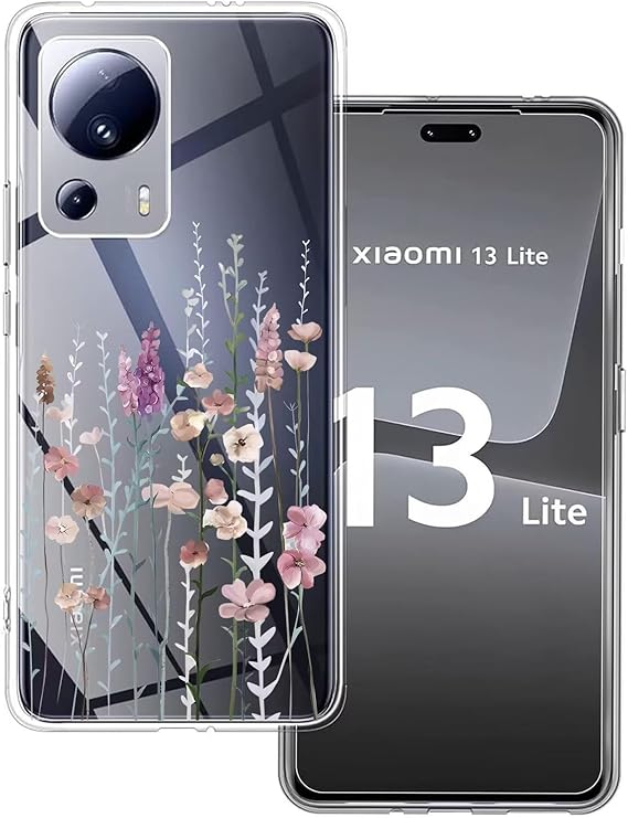 Kaywzo Funda para Xiaomi 13 Lite,Transparente TPU Carcasa con Patrones de Flores Pintadas,Ultra Delgado Mujeres Silicone Phone Protección Case Cover-3