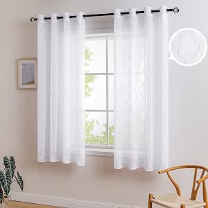 MIULEE Cortinas Bordadas Translucida de Dormitorio 2 Hojas Blanco 140x145cm