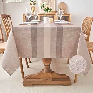 Kiatuniya Mantel Rectangular Marrón Antimanchas 140 x 200 cm Impermeable Efecto Lino Modernos Resistente a Manchas Mantel de Mesa Exterior para Comedor, Restaurantes, Salon de Jardin, Cocina