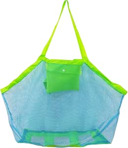 Bolsa de Malla Playa para Niños Guardar los Juguetes Bolas Conchas 45 x 30 x 45cm /18 x 12 x 18 Pulgada (Azul)