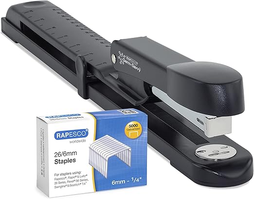 Rapesco 1464 Germ-Savvy Antibacteriano, Marlin Grapadora de Brazo Largo y 5000 Grapas 26/6 mm, Negro