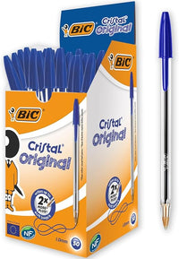 BIC Cristal Original Stylos-Bille Pointe Moyenne (1,0 mm)- Parfait para l'Ecole et au Bureau) - Bleu, Boîte de 50