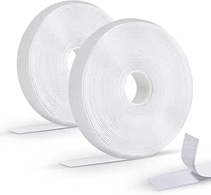 Oderra Cinta de Gancho y Bucle 8 m x 2 cm Blanca, 2 Rollos