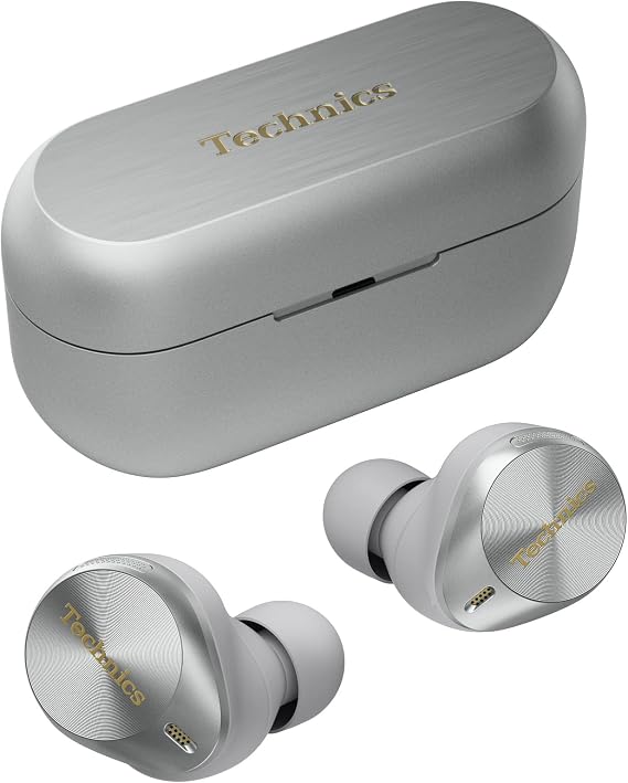 Technics EAH-AZ80E-S Auriculares Inalámbricos con Cancelación De Ruido, Bluetooth Multipunto 3 Dispositivos, Cómodos Intraurales, Carga Inalambrica, Plateado