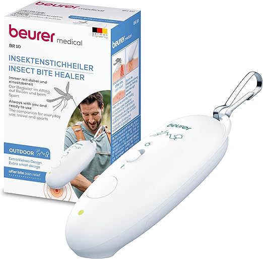 Beurer BR 10 Aparato contra picaduras de insectos, para el tratamiento de mordeduras y picaduras de insectos, curador de picaduras contra el picor y la hinchazón, Color Blanco, Diseño compacto