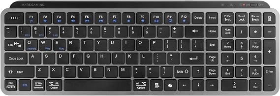Mars Gaming MK-SILENKEYS, Inglés US, Teclado Inalámbrico Full-Format Compacto, Perfil Bajo, Switches Tijera Silenciosos, Tecla Copilot AI, Bluetooth 5.1 Dual 2.4GPRO, Batería 200h, PC, Mac, Negro