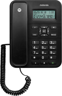 Motorola Voice - CT202 Teléfono con Cable, 10 Teclas de Memoria, Altavoz Manos Libres, Música de Espera, Identificación de Llamadas, Rellamada al Último Número - Color Negro