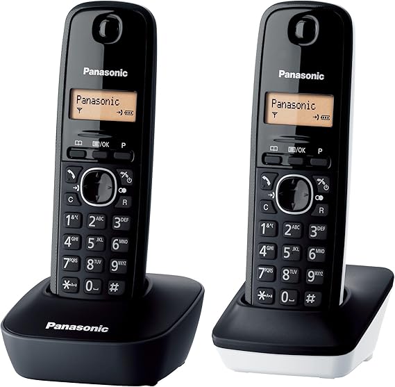 Panasonic KX-TG1612SP1 Teléfono Inalámbrico Digital DECT, Unidad Base y 2 Auriculares, Identificador De Llamadas, Batería Larga Duración, Pantalla LCD, Agenda, Rellamada, Despertador, Negro