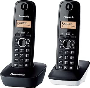 Panasonic KX-TG1612SP1 Teléfono Inalámbrico Digital DECT, Unidad Base y 2 Auriculares, Identificador De Llamadas, Batería Larga Duración, Pantalla LCD, Agenda, Rellamada, Despertador, Negro