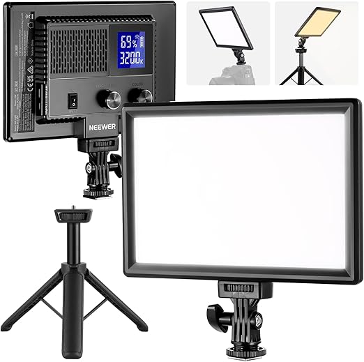 NEEWER Panel de luz LED de Video de 9 Pulgadas, cámara DSLR Regulable con Mini trípode, batería de 4000 mAh, Puertos USB Tipo C, 3200 K ~ 5600 K CRI95+ 600 Lux para fotografía, grabación de Video,