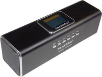 MusicMan MA Soundstation (3547) – Altavoz Estéreo Portátil con Pantalla LCD – Reproductor MP3, Radio FM, Puerto USB & MicroSD – Batería Recargable – Entrada AUX – Diseño de Aluminio Compacto (Negro)