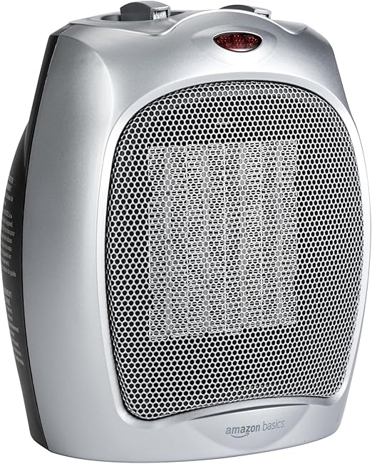 Amazon Basics Calefactor de cerámica, 1800 W, con termostato ajustable, Plateado