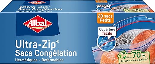 Albal - 20 Sacs Congélation Ultra Zip - Petit Modèle 1L - Fermeture Zip - Résistant - Contient des ressources recyclées
