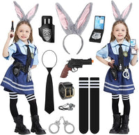 BuntWunder Disfraz Policia Conejo Niña con Orejas de Conejo Funda, Esposas, Pplaca de Policía Silbato Calcetines, Juguete de Policía para Carnaval Halloween Fiesta (120)