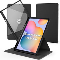 CACOE Funda Compatible con Samsung Galaxy Tab S6 Lite 10.4 2024/2022/2020，con Soporte para Pencil, Carcasa Soporte Rotación de 360 Grados Protectora Respaldo Clara, Negro