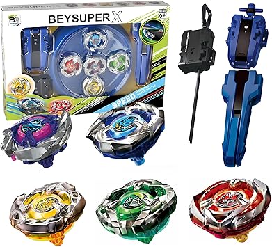 Burst X - Juego de peonzas, 5 unidades, con 2 lanzadores y 1 mango, fusión de metales, peoncillo, juguete de batalla para niñas y niños