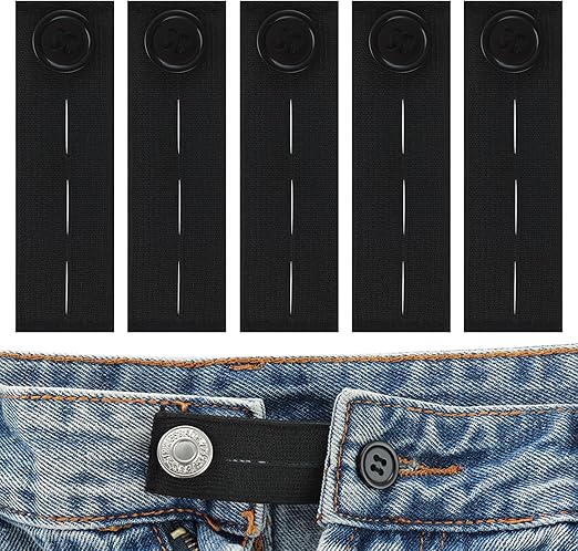 Cobee 5 Extensiones de Cintura Elásticas y Ajustables Con Botones, Para Pantalones y Jeans, Sin Costura, Para Hombre y Mujer, 3 Ranuras