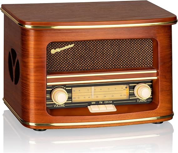 Roadstar HRA-1500UEMP Radio CD Portátil Vintage FM/MW, Reproductor CD-MP3, USB Función Grabación, Stereo, Mando a Distancia, Conexión para Auriculares, Madera