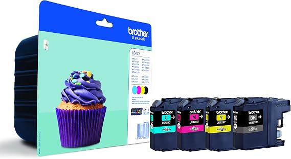 Brother LC123VALBP - Pack de 4 cartuchos de tinta original (duración estimada: hasta 600 páginas, según ISO/IEC 24711), negro, cian, magenta y amarillo