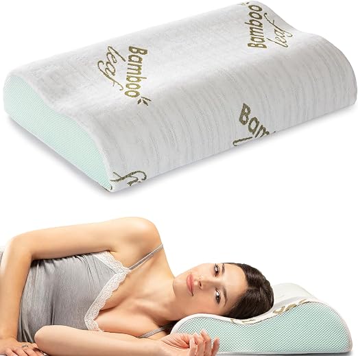 Flowen Almohada Cervical y Cuello Viscoelastica Cojin Ortopédico para Dormir Antiácaros Antialérgico y Transpirable Ideal para Dolores de Cuello Forro en Bamboo Antibacteriano Extraíble y Lavable