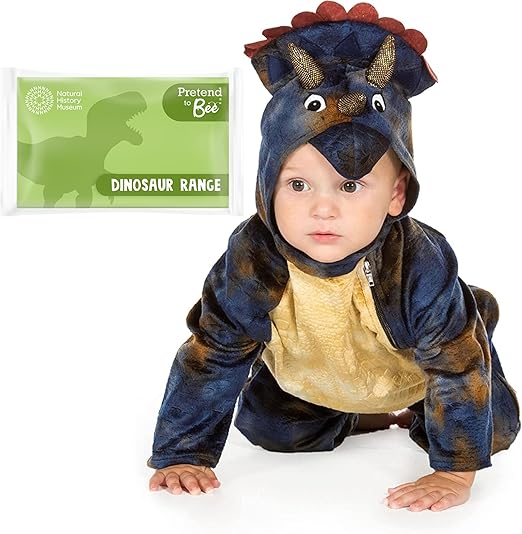PRETEND TO BEE- Dinosaur BabyTriceratops - Disfraz de Dinosaurio para el Día Mundial del Libro para niños pequeños, Museo Oficial de Historia Natural, Mameluco, Color Azul, 18-24 Meses (1911_18/24)